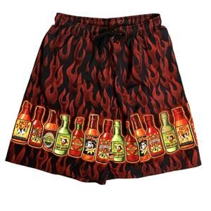 Vtg Big Dog Board Shorts Men's Medium Red Hot Sauce Flames Beach Party‎